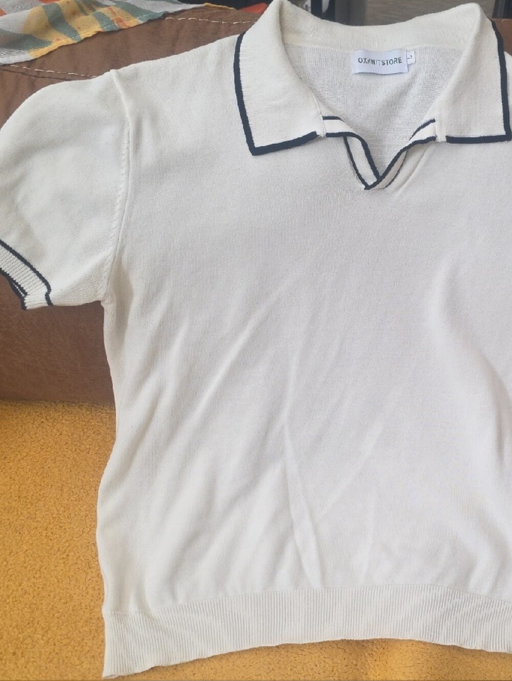 Kids Cream Polo Top with Navy Trim by OASINSTORE
